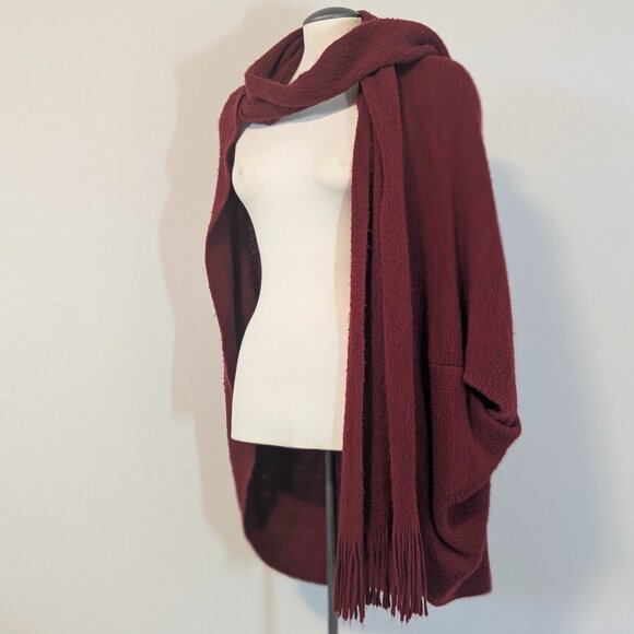 Sweaters - Red Cape with Attached Scarf One Size